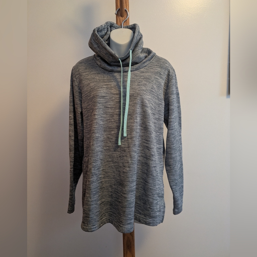 Columbia Heathered Gray Pullover With Drawstring Cowl Neck